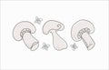Mushrooms champignons. Set of Drawings in one line. Royalty Free Stock Photo